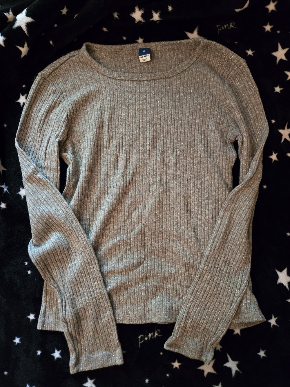 Old Navy Women's Heather Gray Ribbed Long Sleeve Top